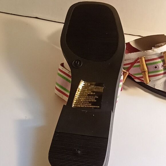 Square Toe Summer Pink Green And White Slide Sandals Sz 9 - Picture 4 of 5